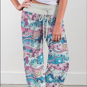 Blue and Pink Cloud Unicorn Tie-Waist Lounge Pants-NWT